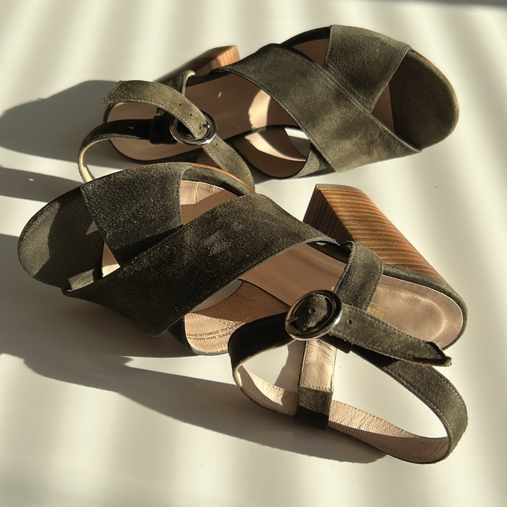 Sapena sandals Suede leather, made in Spain, olive green block heel